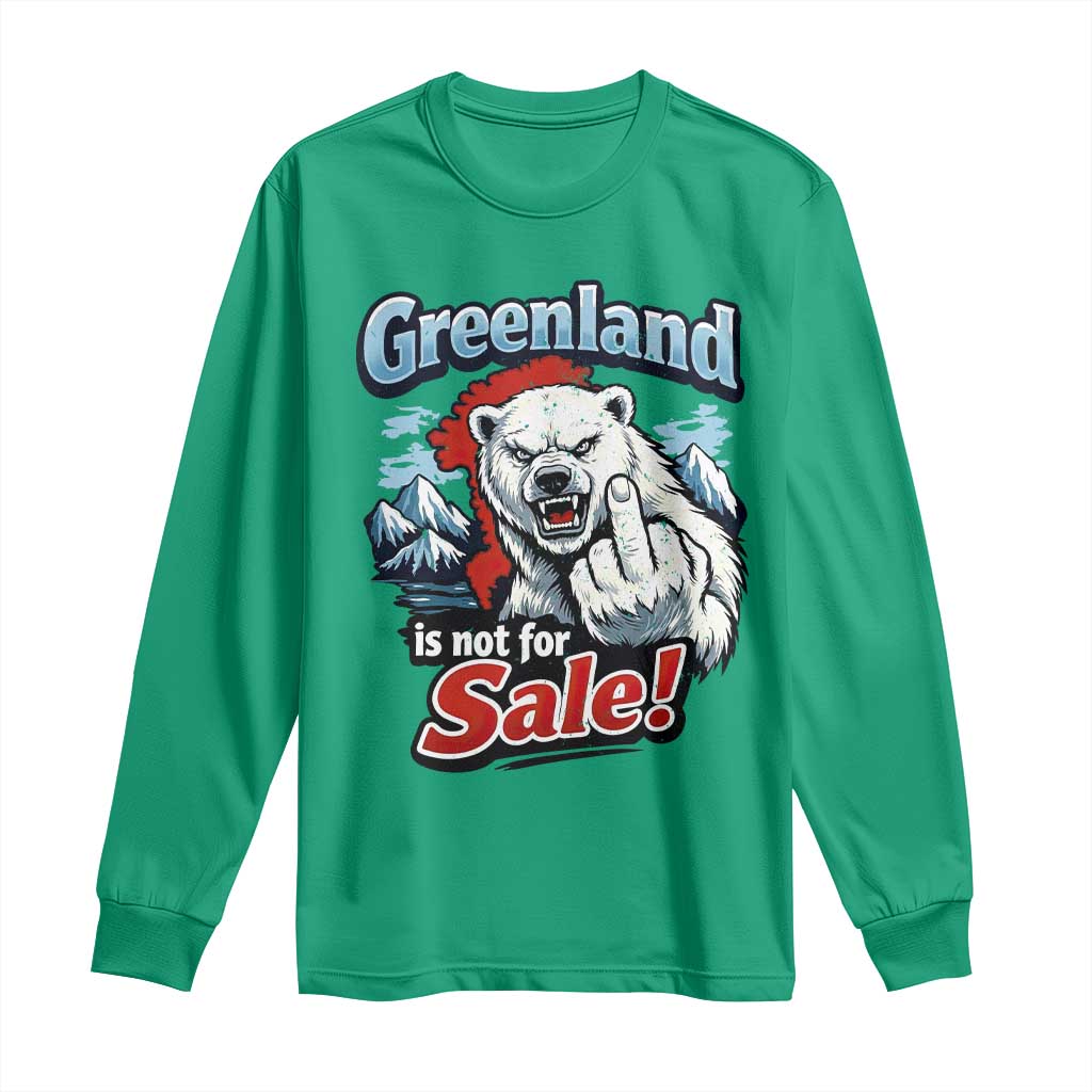Greenland Is Not For Sale Protest Long Sleeve Shirt Aggressive Polar Bear with Middle Finger Graphic
