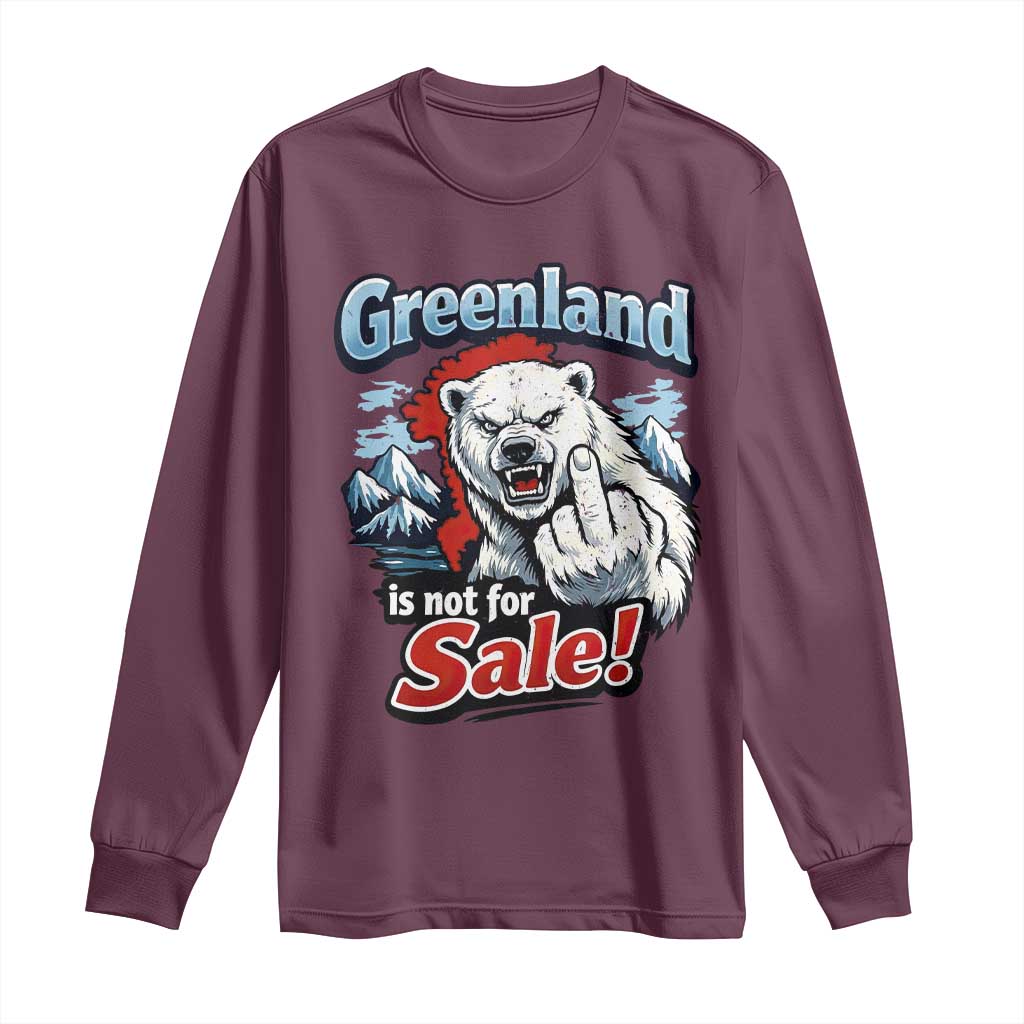 Greenland Is Not For Sale Protest Long Sleeve Shirt Aggressive Polar Bear with Middle Finger Graphic