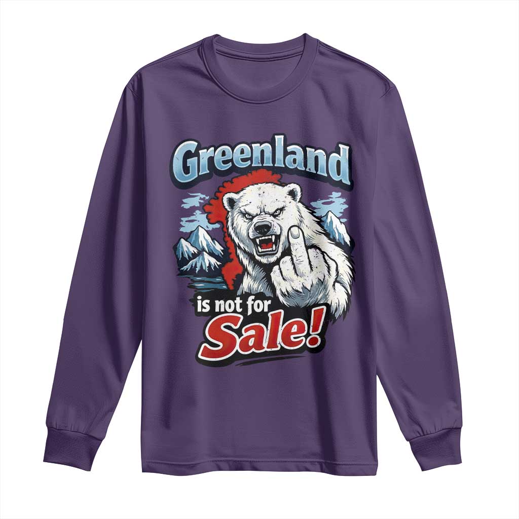 Greenland Is Not For Sale Protest Long Sleeve Shirt Aggressive Polar Bear with Middle Finger Graphic