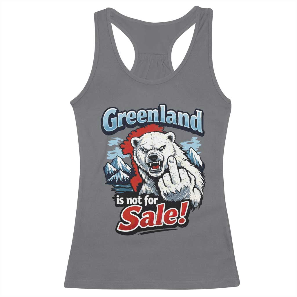 Greenland Is Not For Sale Protest Racerback Tank Top Aggressive Polar Bear with Middle Finger Graphic
