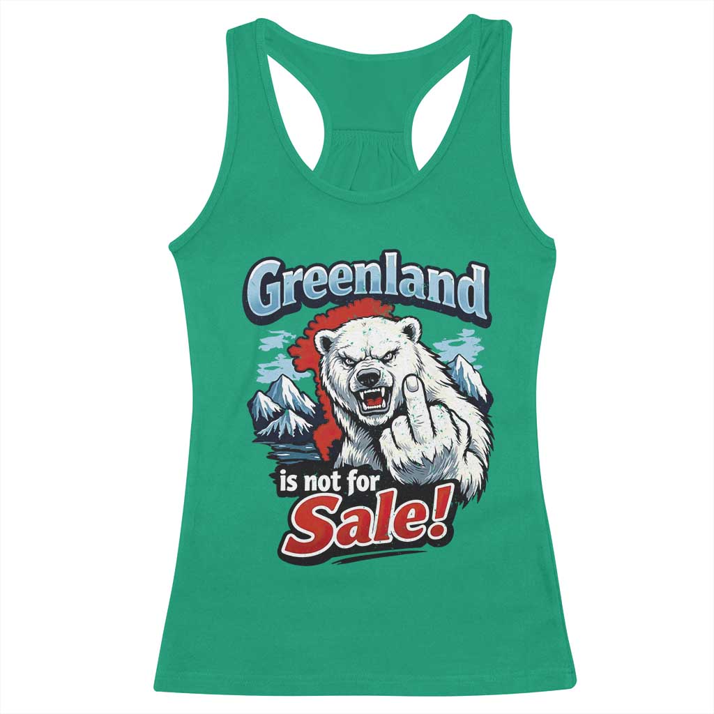 Greenland Is Not For Sale Protest Racerback Tank Top Aggressive Polar Bear with Middle Finger Graphic