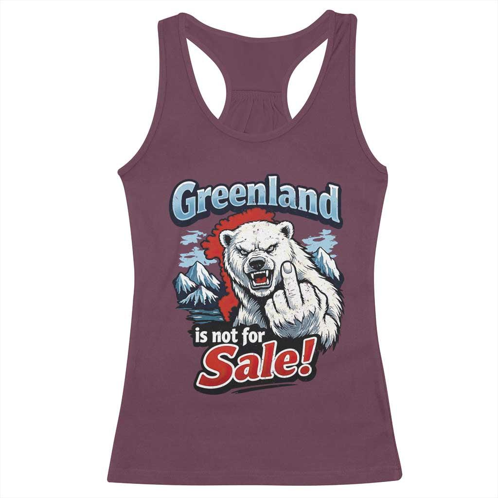 Greenland Is Not For Sale Protest Racerback Tank Top Aggressive Polar Bear with Middle Finger Graphic