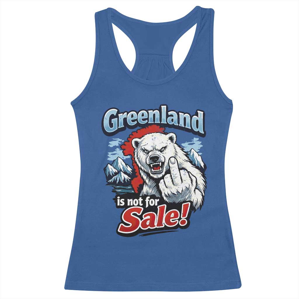 Greenland Is Not For Sale Protest Racerback Tank Top Aggressive Polar Bear with Middle Finger Graphic