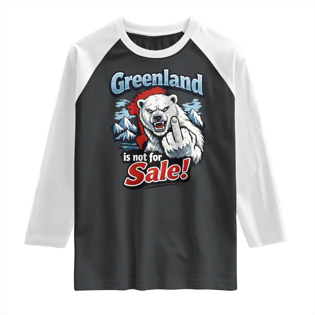 Greenland Is Not For Sale Protest Raglan Shirt Aggressive Polar Bear with Middle Finger Graphic