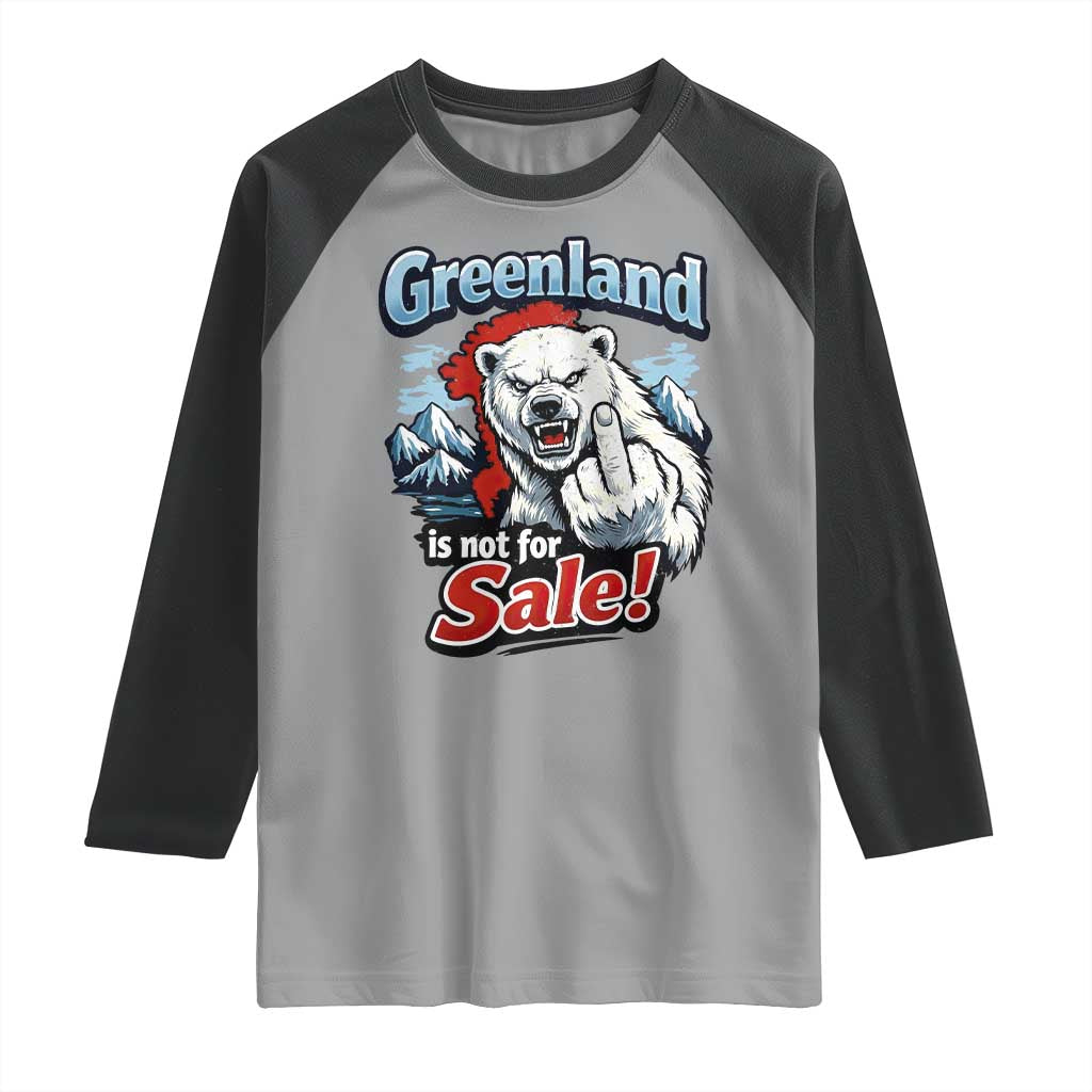 Greenland Is Not For Sale Protest Raglan Shirt Aggressive Polar Bear with Middle Finger Graphic