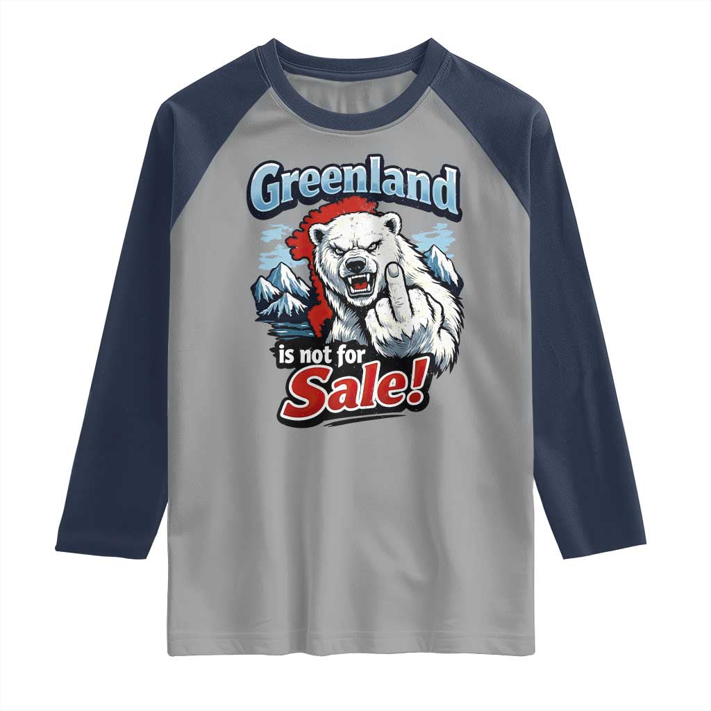Greenland Is Not For Sale Protest Raglan Shirt Aggressive Polar Bear with Middle Finger Graphic