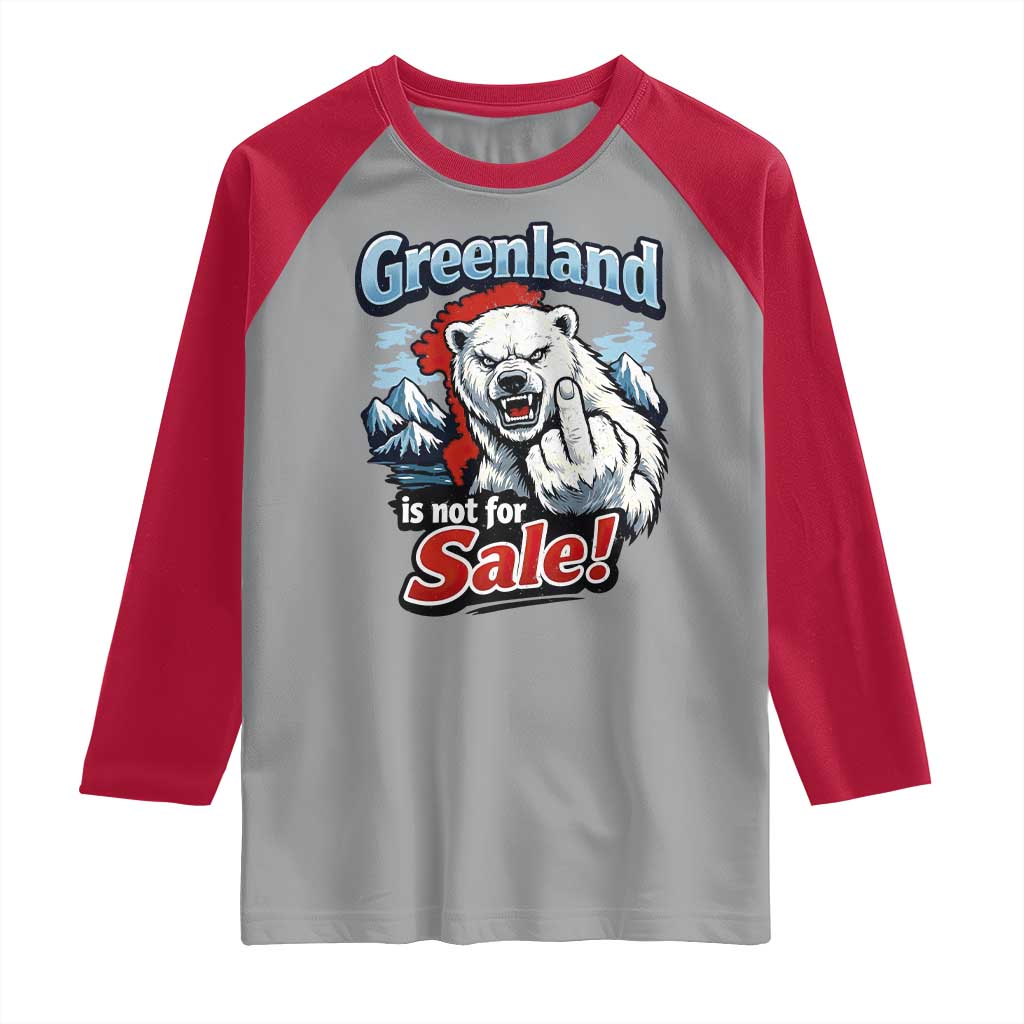Greenland Is Not For Sale Protest Raglan Shirt Aggressive Polar Bear with Middle Finger Graphic