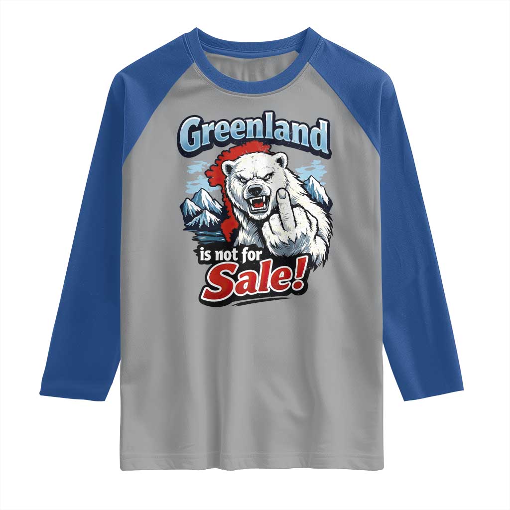 Greenland Is Not For Sale Protest Raglan Shirt Aggressive Polar Bear with Middle Finger Graphic