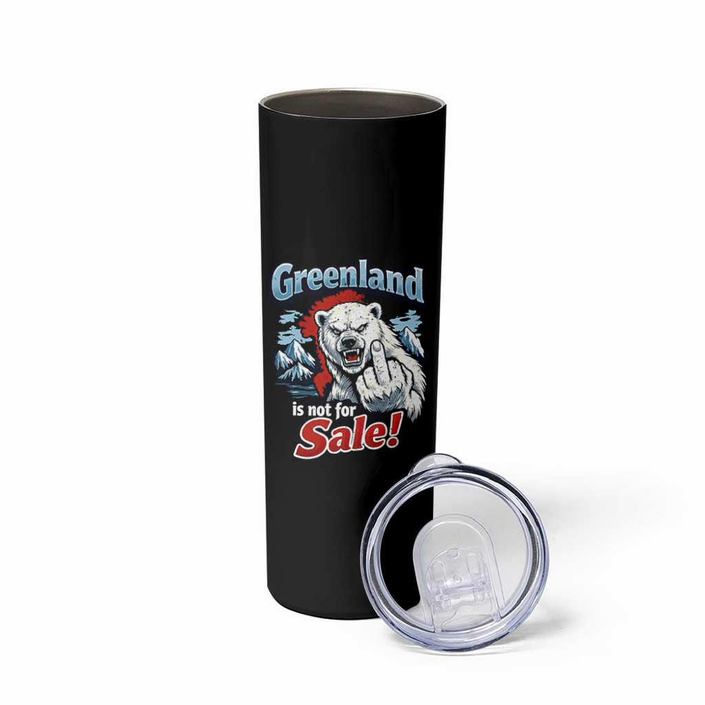 Greenland Is Not For Sale Protest Skinny Tumbler Aggressive Polar Bear with Middle Finger Graphic