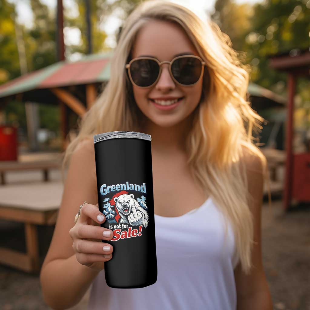 Greenland Is Not For Sale Protest Skinny Tumbler Aggressive Polar Bear with Middle Finger Graphic