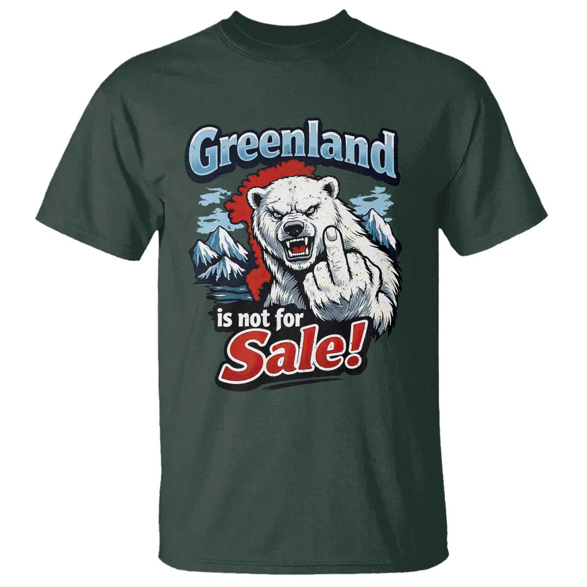 Greenland Is Not For Sale Protest T Shirt Aggressive Polar Bear with Middle Finger Graphic