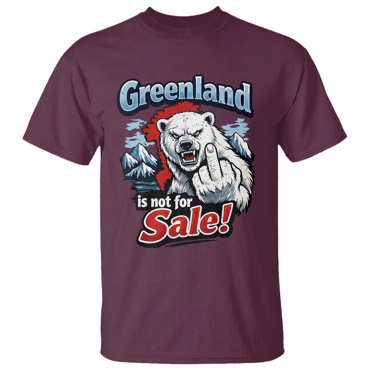 Greenland Is Not For Sale Protest T Shirt Aggressive Polar Bear with Middle Finger Graphic