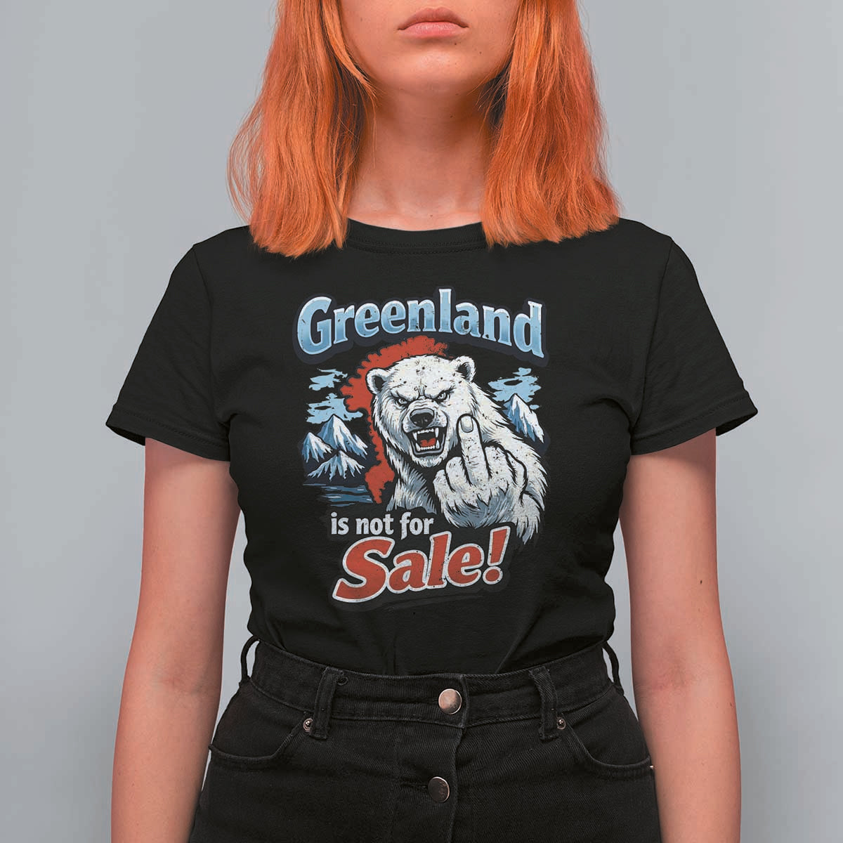 Greenland Is Not For Sale Protest T Shirt For Women Aggressive Polar Bear with Middle Finger Graphic