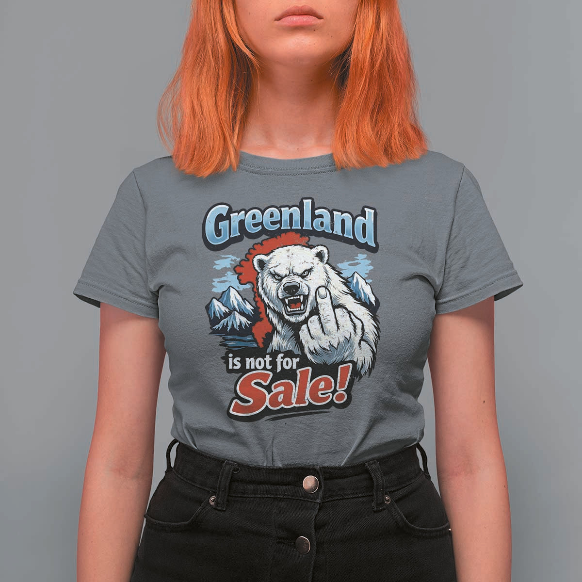 Greenland Is Not For Sale Protest T Shirt For Women Aggressive Polar Bear with Middle Finger Graphic