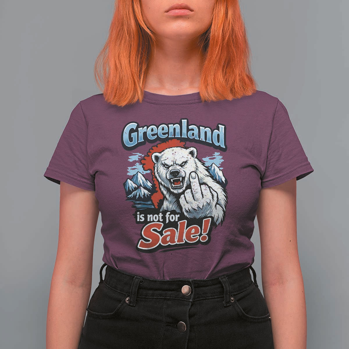 Greenland Is Not For Sale Protest T Shirt For Women Aggressive Polar Bear with Middle Finger Graphic