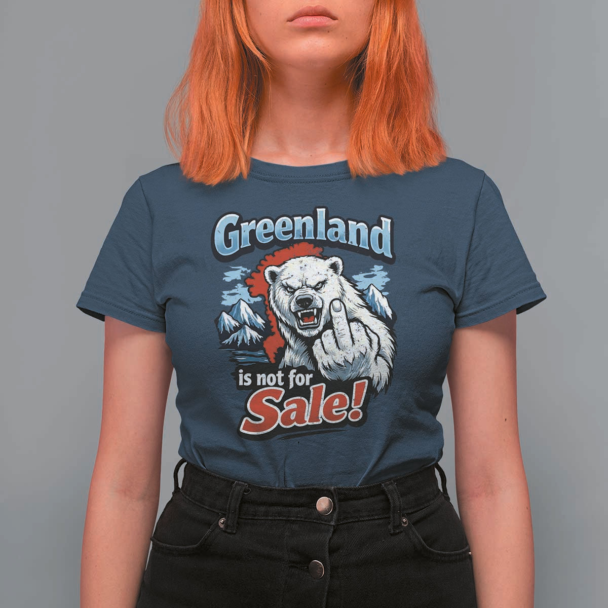 Greenland Is Not For Sale Protest T Shirt For Women Aggressive Polar Bear with Middle Finger Graphic