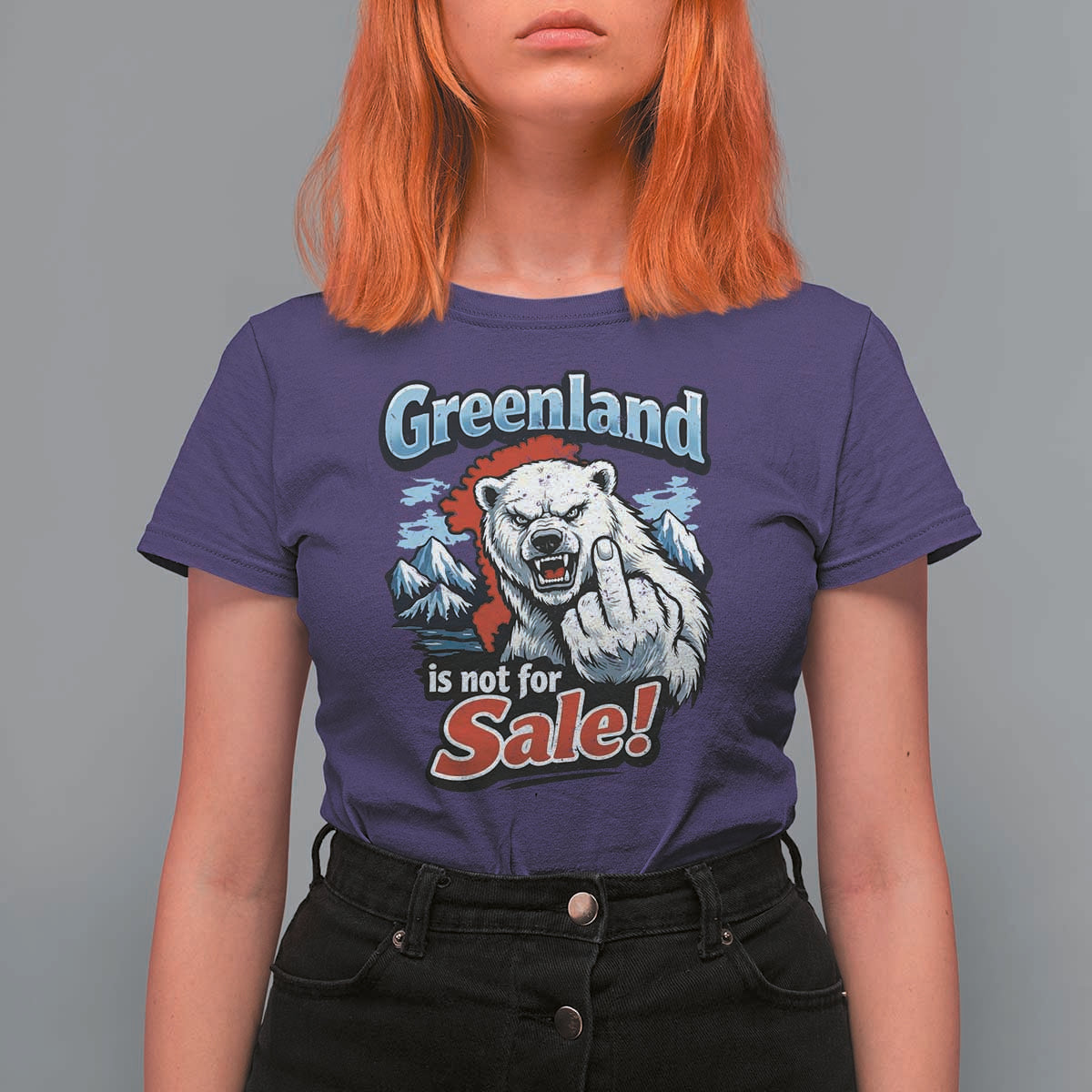 Greenland Is Not For Sale Protest T Shirt For Women Aggressive Polar Bear with Middle Finger Graphic