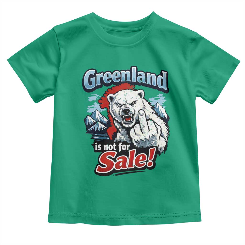 Greenland Is Not For Sale Protest Toddler T Shirt Aggressive Polar Bear with Middle Finger Graphic