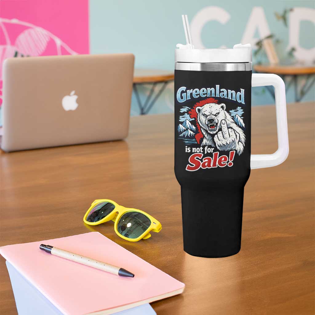 Greenland Is Not For Sale Protest Tumbler With Handle Aggressive Polar Bear with Middle Finger Graphic