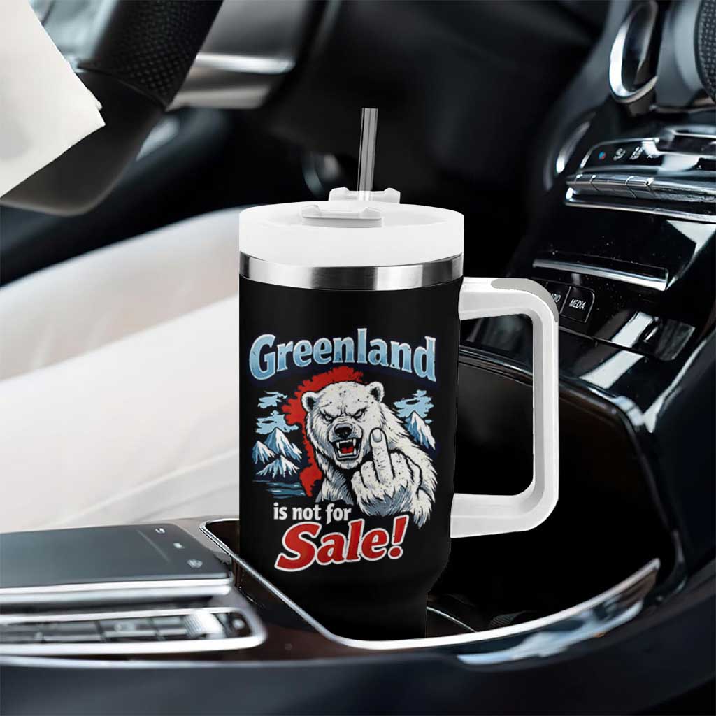 Greenland Is Not For Sale Protest Tumbler With Handle Aggressive Polar Bear with Middle Finger Graphic