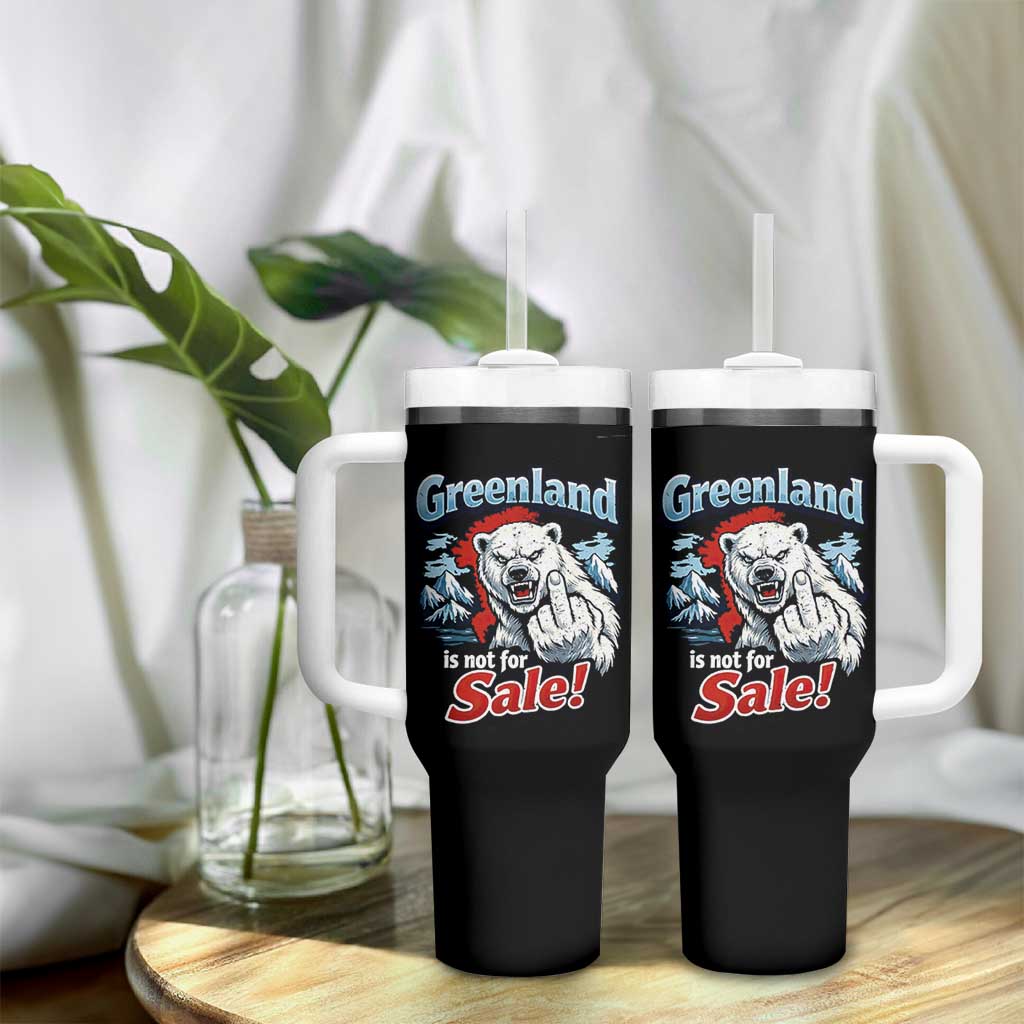 Greenland Is Not For Sale Protest Tumbler With Handle Aggressive Polar Bear with Middle Finger Graphic