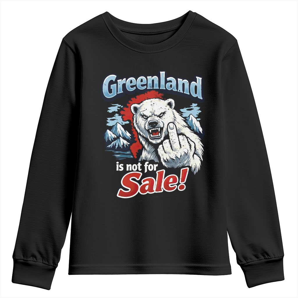 Greenland Is Not For Sale Protest Youth Sweatshirt Aggressive Polar Bear with Middle Finger Graphic