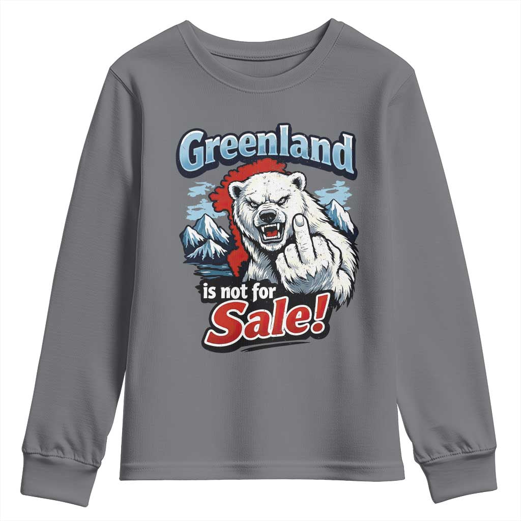 Greenland Is Not For Sale Protest Youth Sweatshirt Aggressive Polar Bear with Middle Finger Graphic