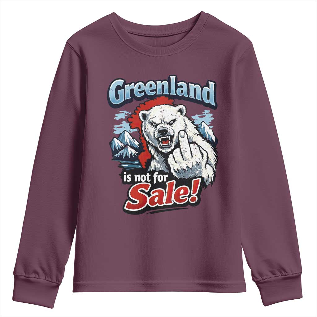 Greenland Is Not For Sale Protest Youth Sweatshirt Aggressive Polar Bear with Middle Finger Graphic
