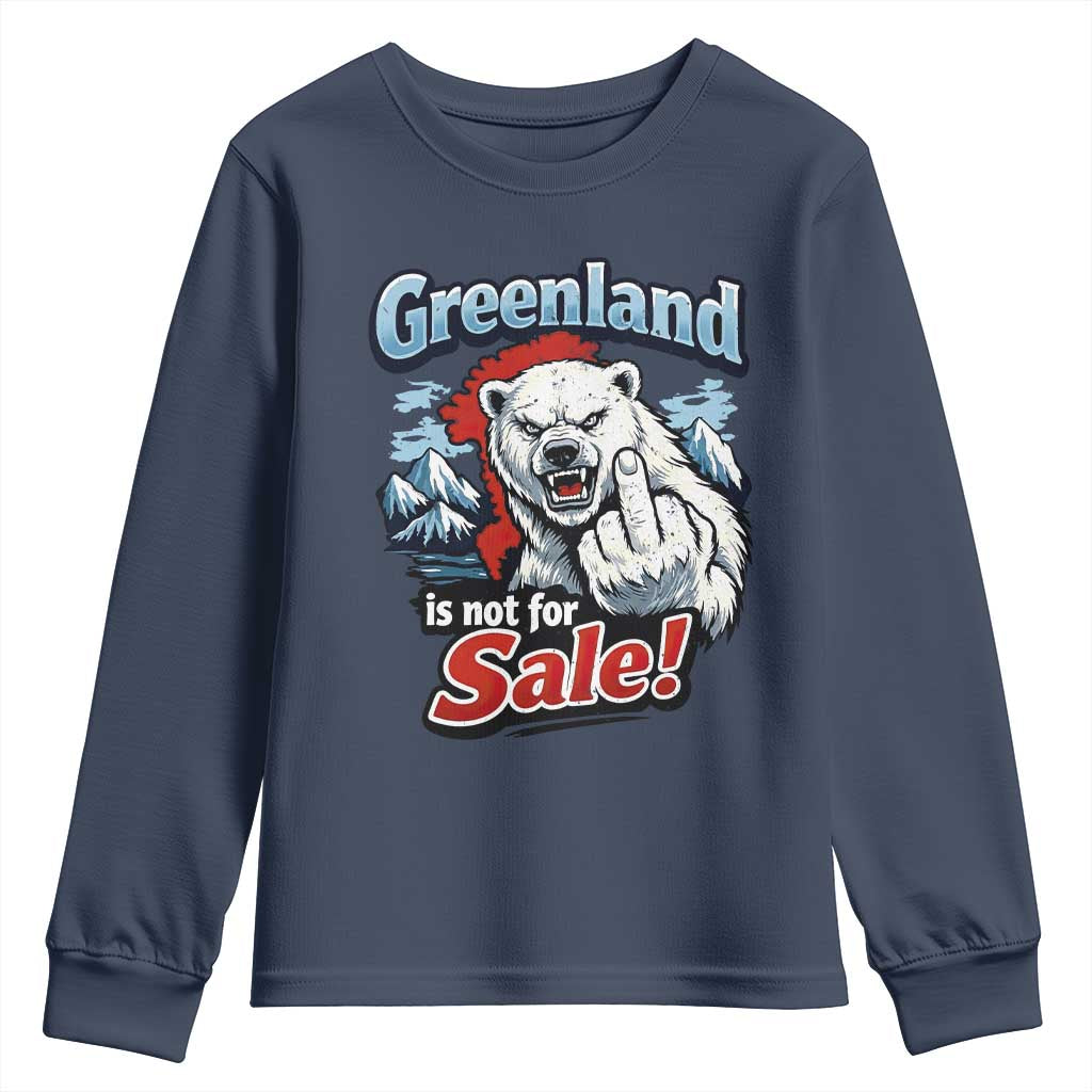 Greenland Is Not For Sale Protest Youth Sweatshirt Aggressive Polar Bear with Middle Finger Graphic