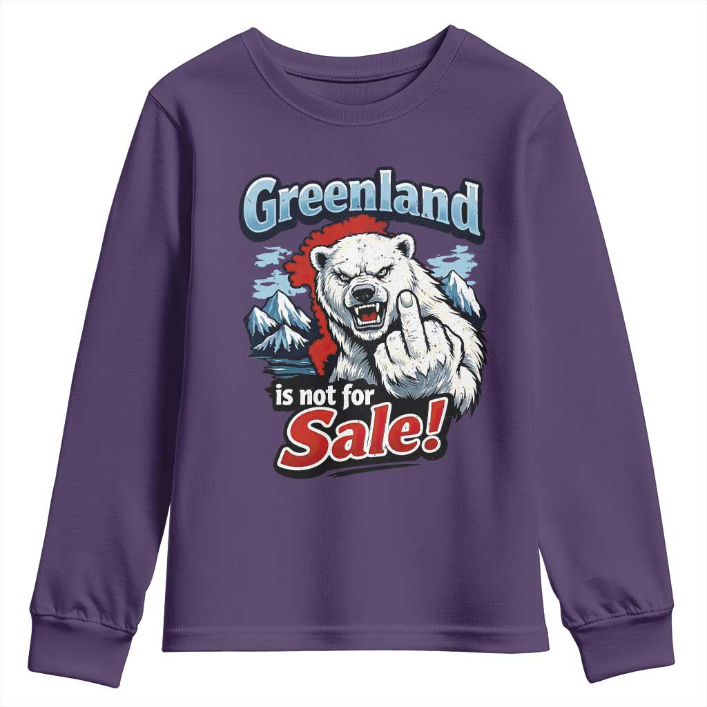 Greenland Is Not For Sale Protest Youth Sweatshirt Aggressive Polar Bear with Middle Finger Graphic