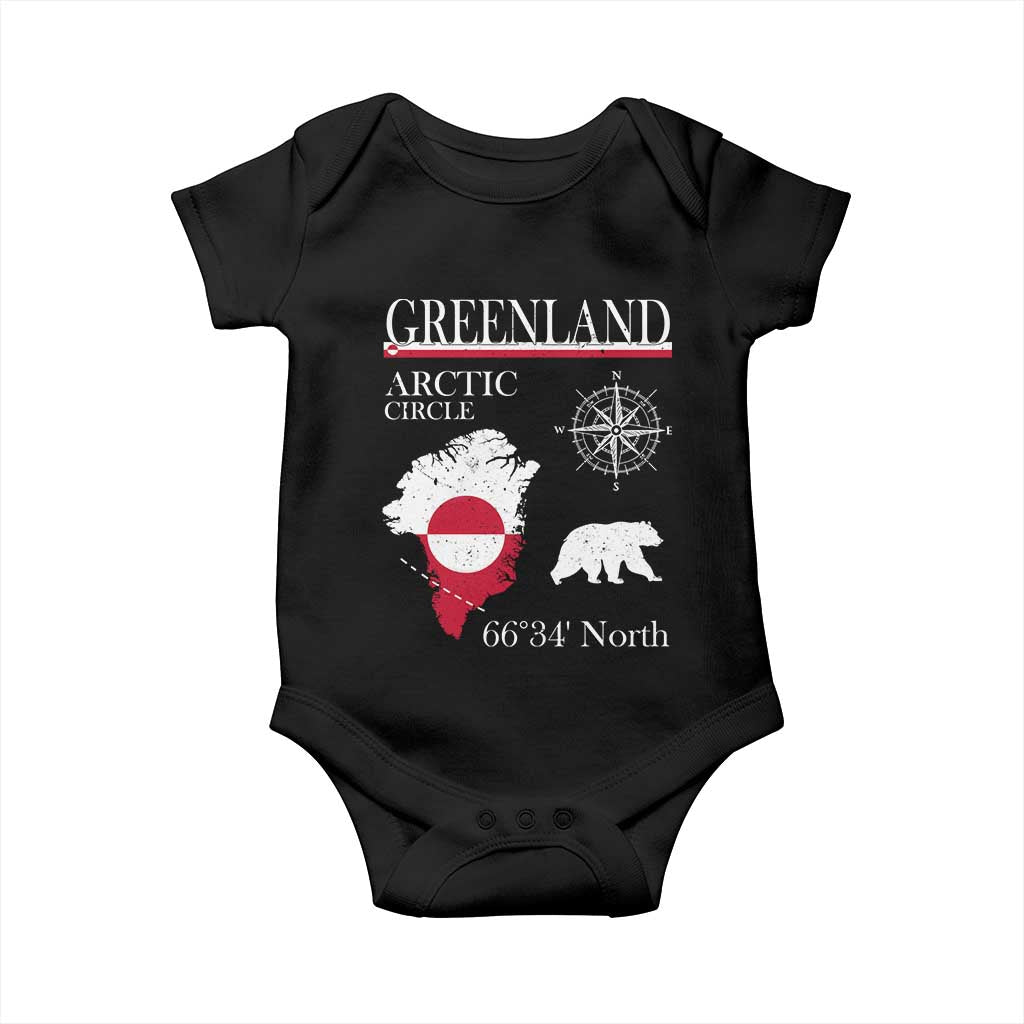 Greenland Arctic Circle Baby Onesie Map Compass and Polar Bear Adventure