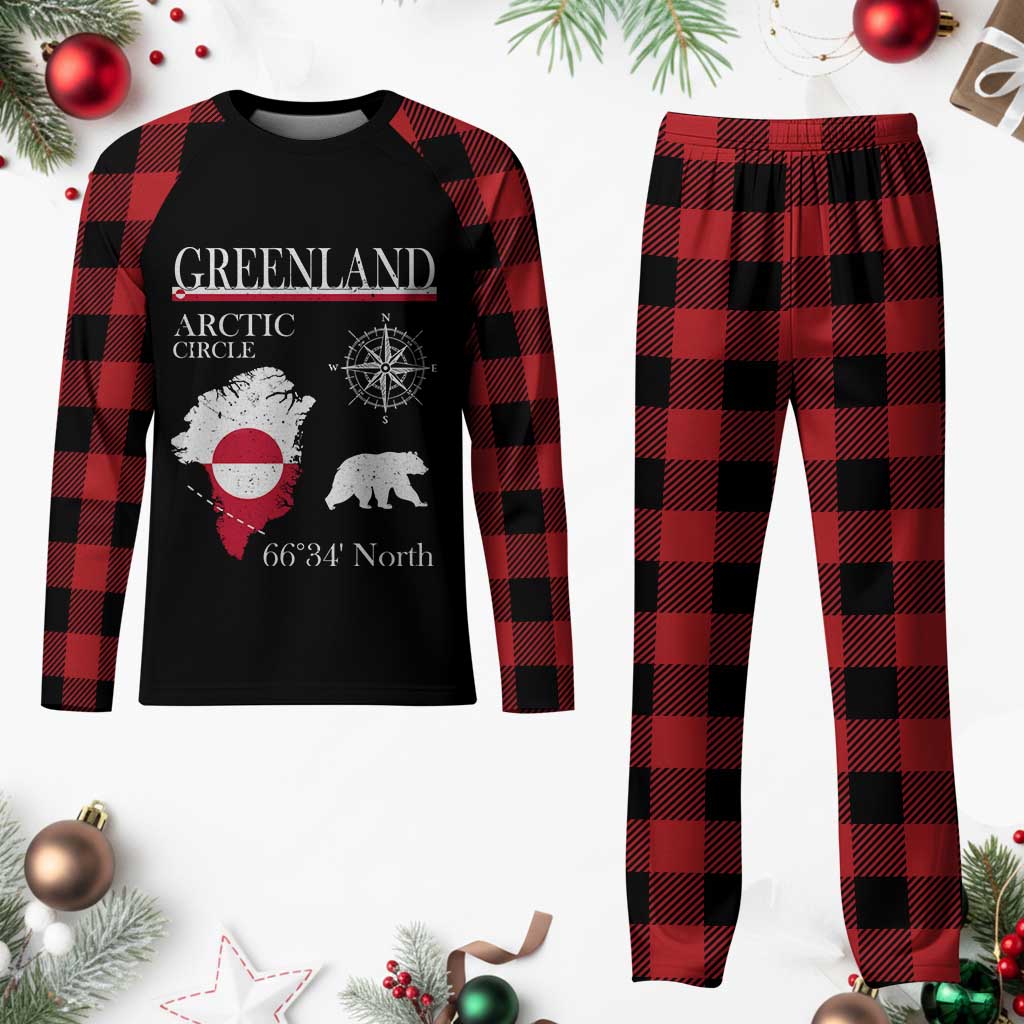 Greenland Arctic Circle Plaid Pajama Set Map Compass and Polar Bear Adventure
