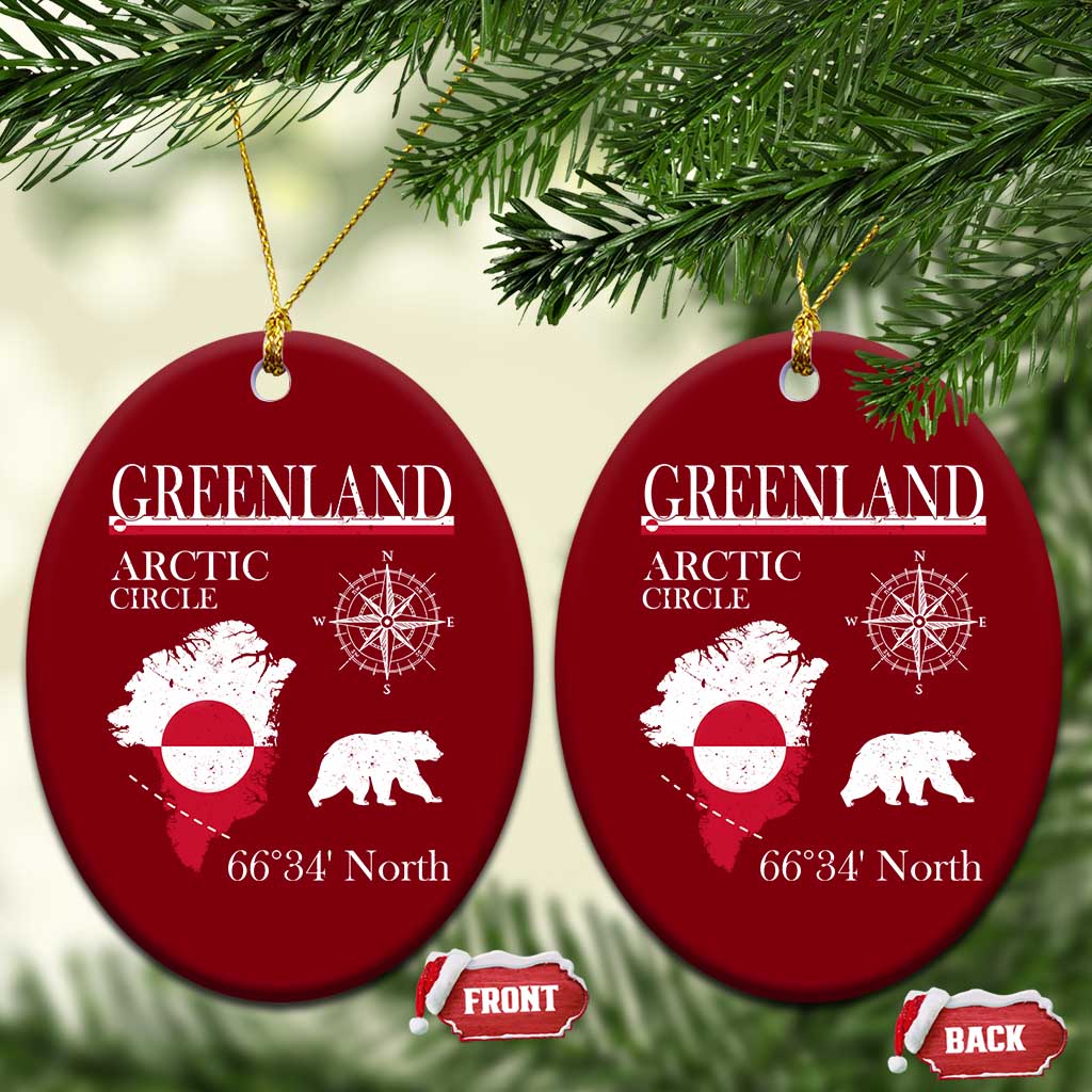 Greenland Arctic Circle Ceramic Ornament Map Compass and Polar Bear Adventure