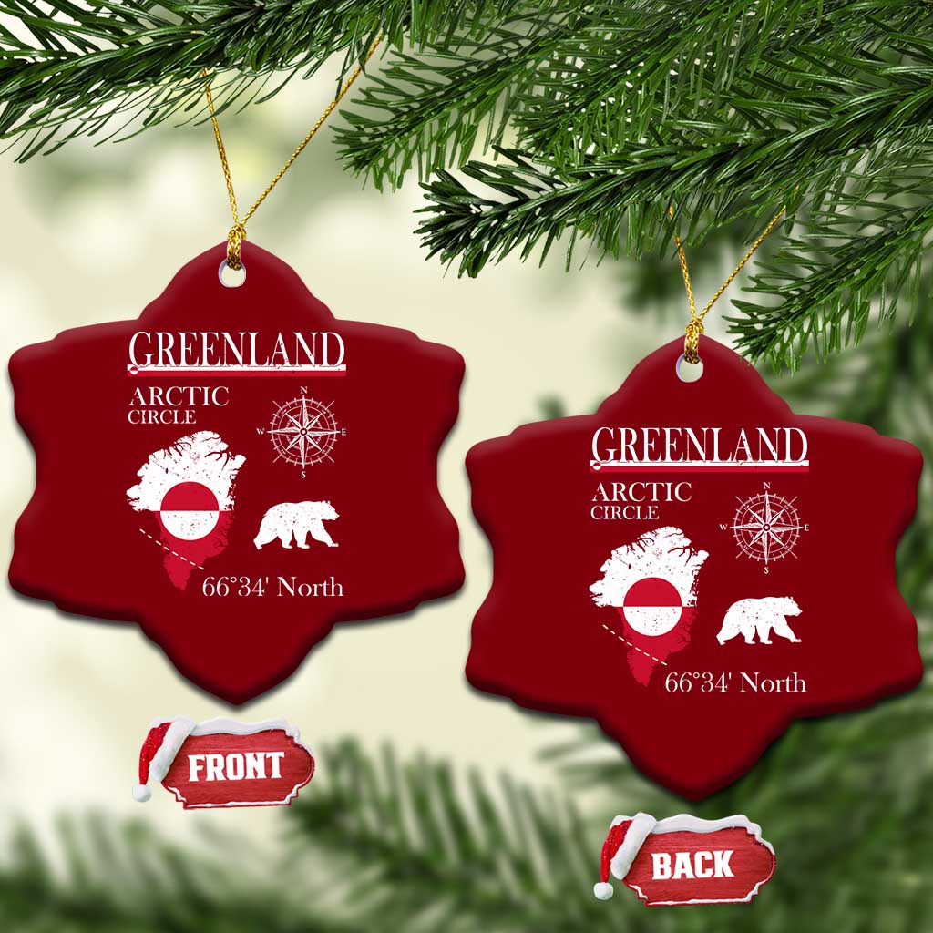 Greenland Arctic Circle Ceramic Ornament Map Compass and Polar Bear Adventure