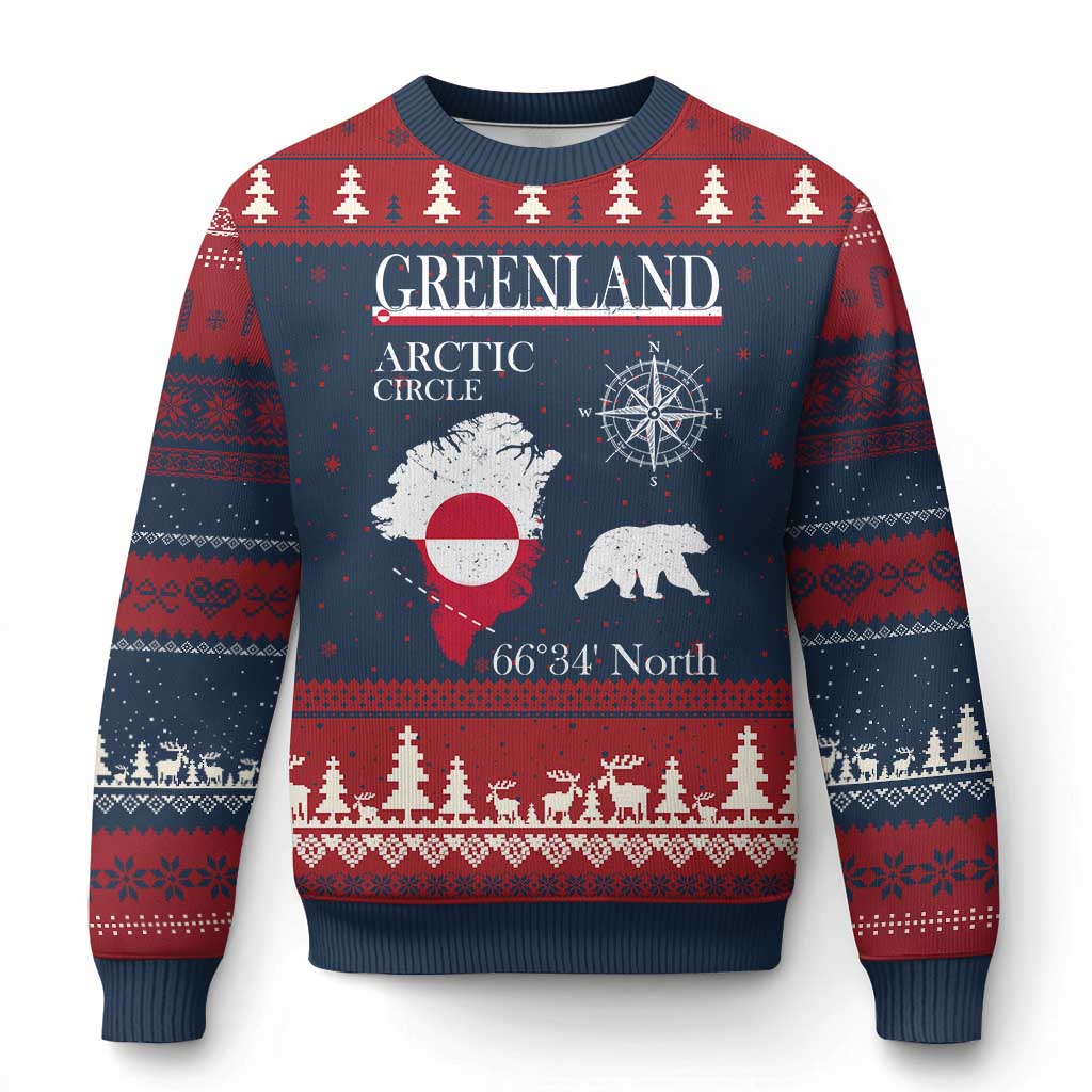 Greenland Arctic Circle Ugly Christmas Sweater Map Compass and Polar Bear Adventure