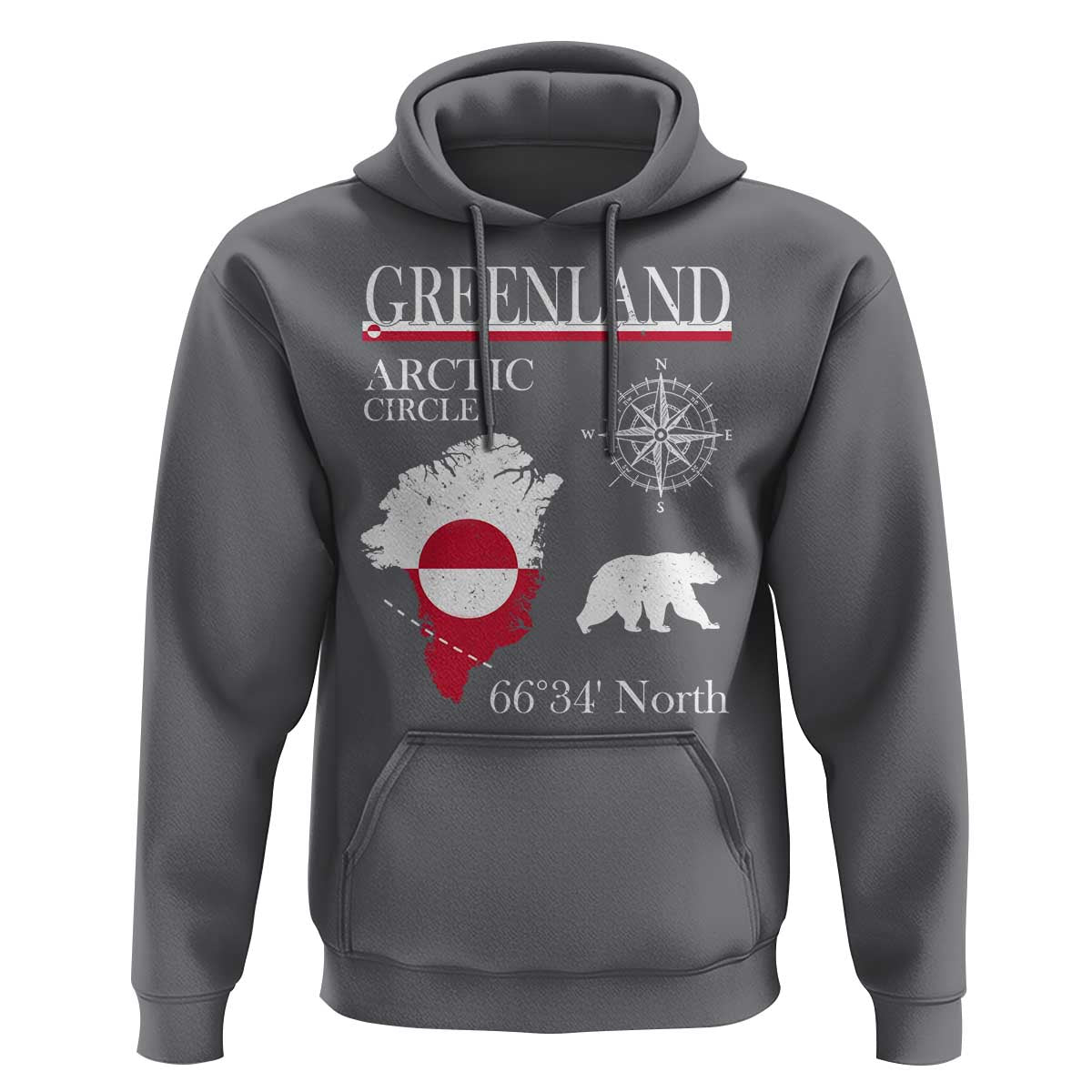 Greenland Arctic Circle Hoodie Map Compass and Polar Bear Adventure