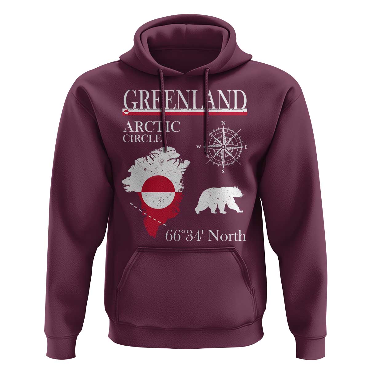 Greenland Arctic Circle Hoodie Map Compass and Polar Bear Adventure