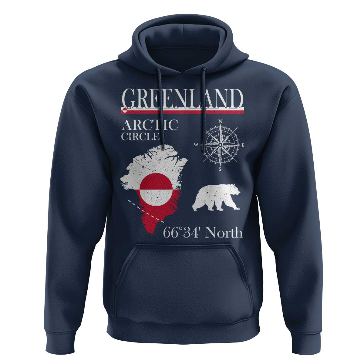 Greenland Arctic Circle Hoodie Map Compass and Polar Bear Adventure