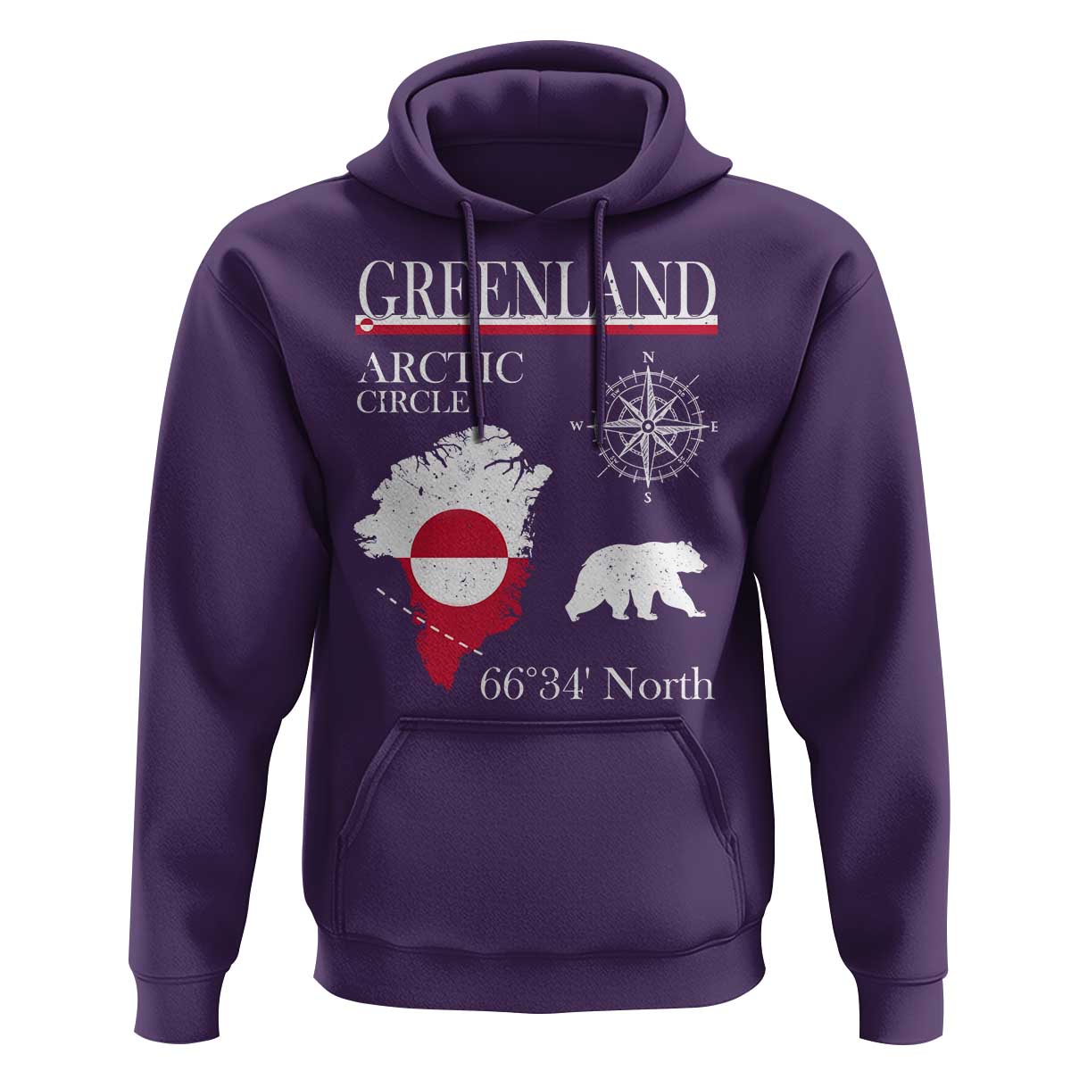 Greenland Arctic Circle Hoodie Map Compass and Polar Bear Adventure