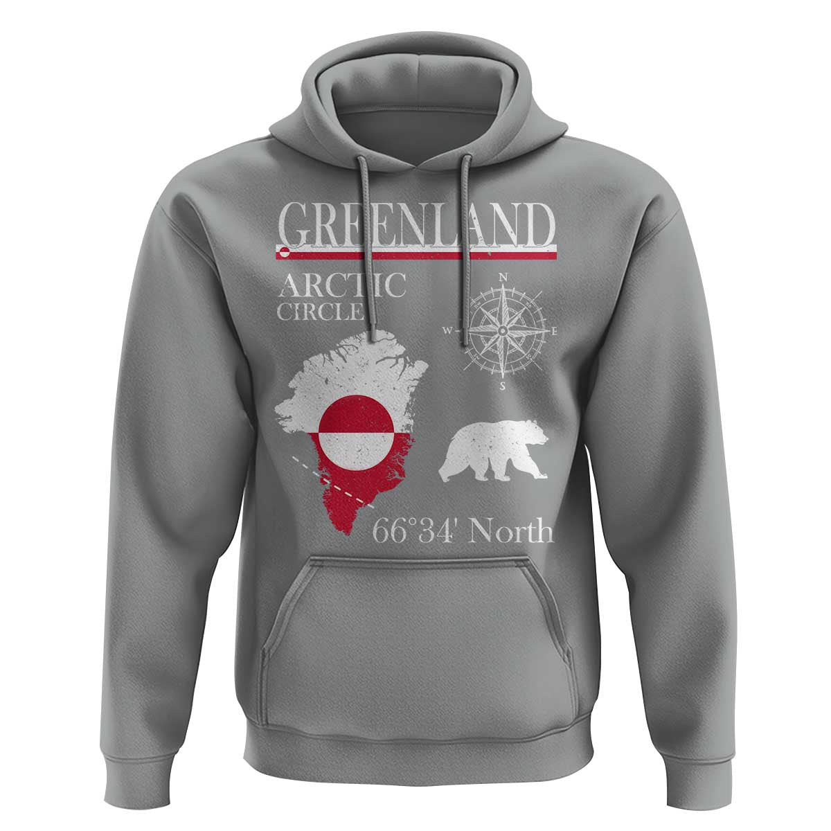 Greenland Arctic Circle Hoodie Map Compass and Polar Bear Adventure