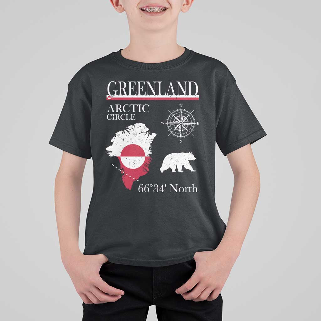 Greenland Arctic Circle T Shirt For Kid Map Compass and Polar Bear Adventure