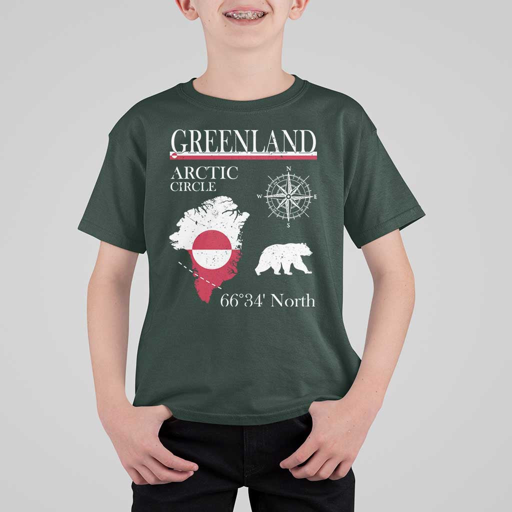 Greenland Arctic Circle T Shirt For Kid Map Compass and Polar Bear Adventure