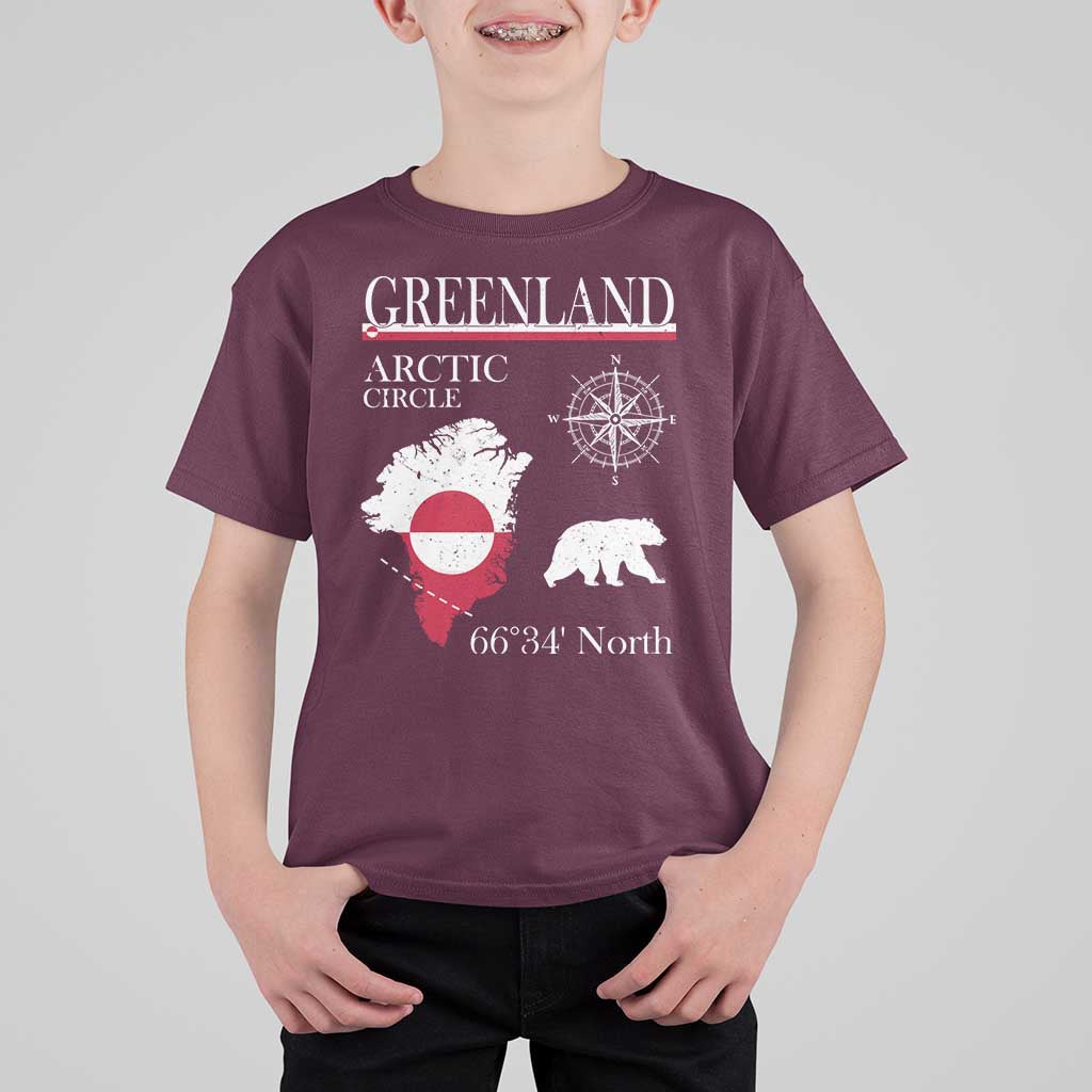 Greenland Arctic Circle T Shirt For Kid Map Compass and Polar Bear Adventure