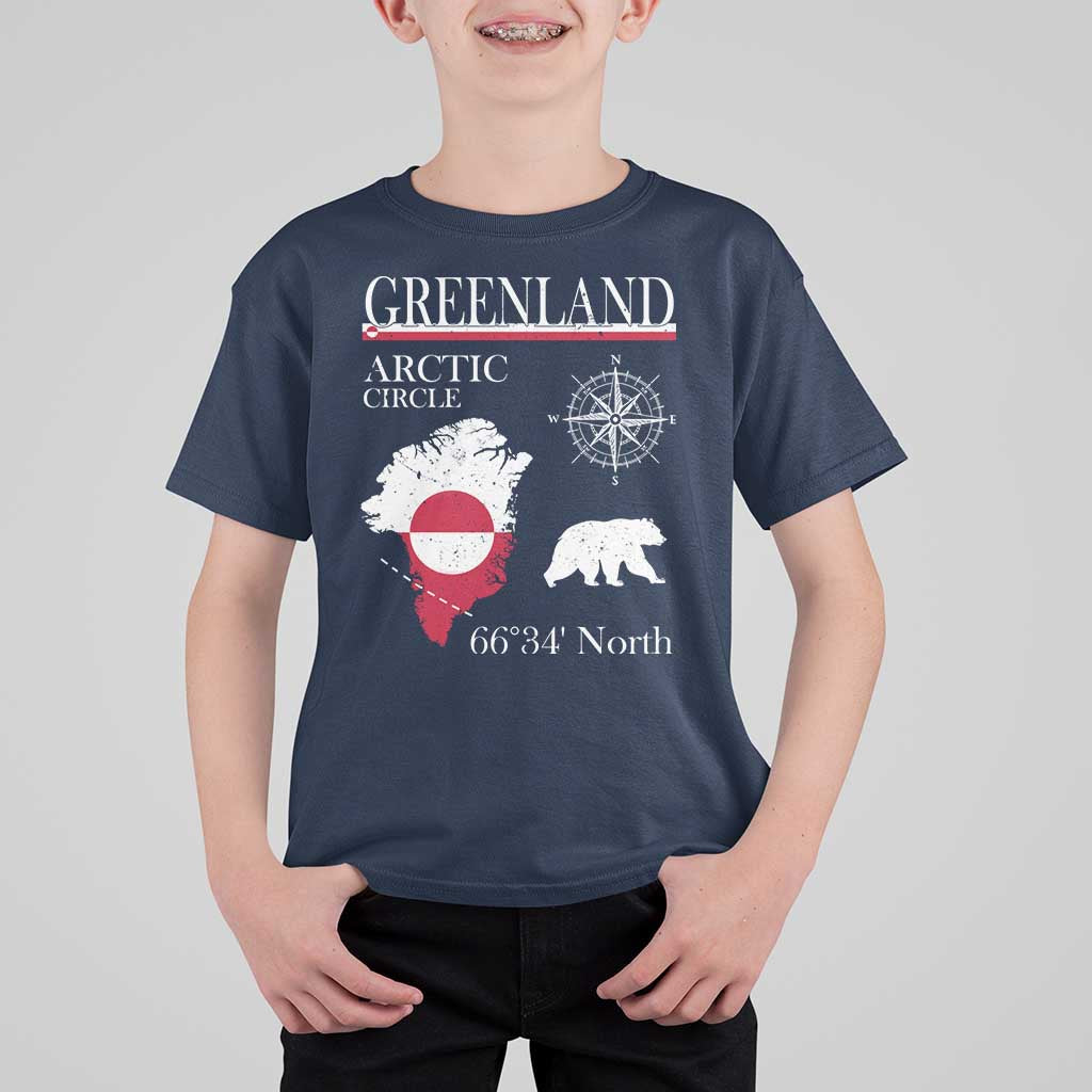 Greenland Arctic Circle T Shirt For Kid Map Compass and Polar Bear Adventure
