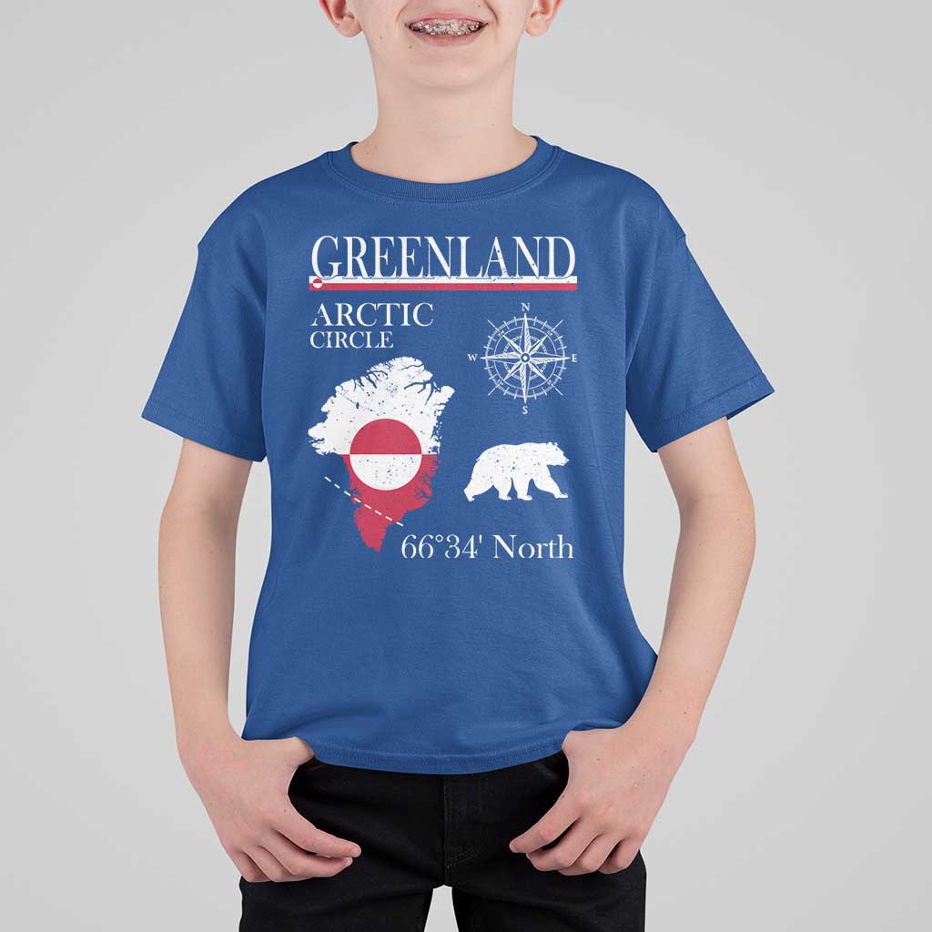 Greenland Arctic Circle T Shirt For Kid Map Compass and Polar Bear Adventure