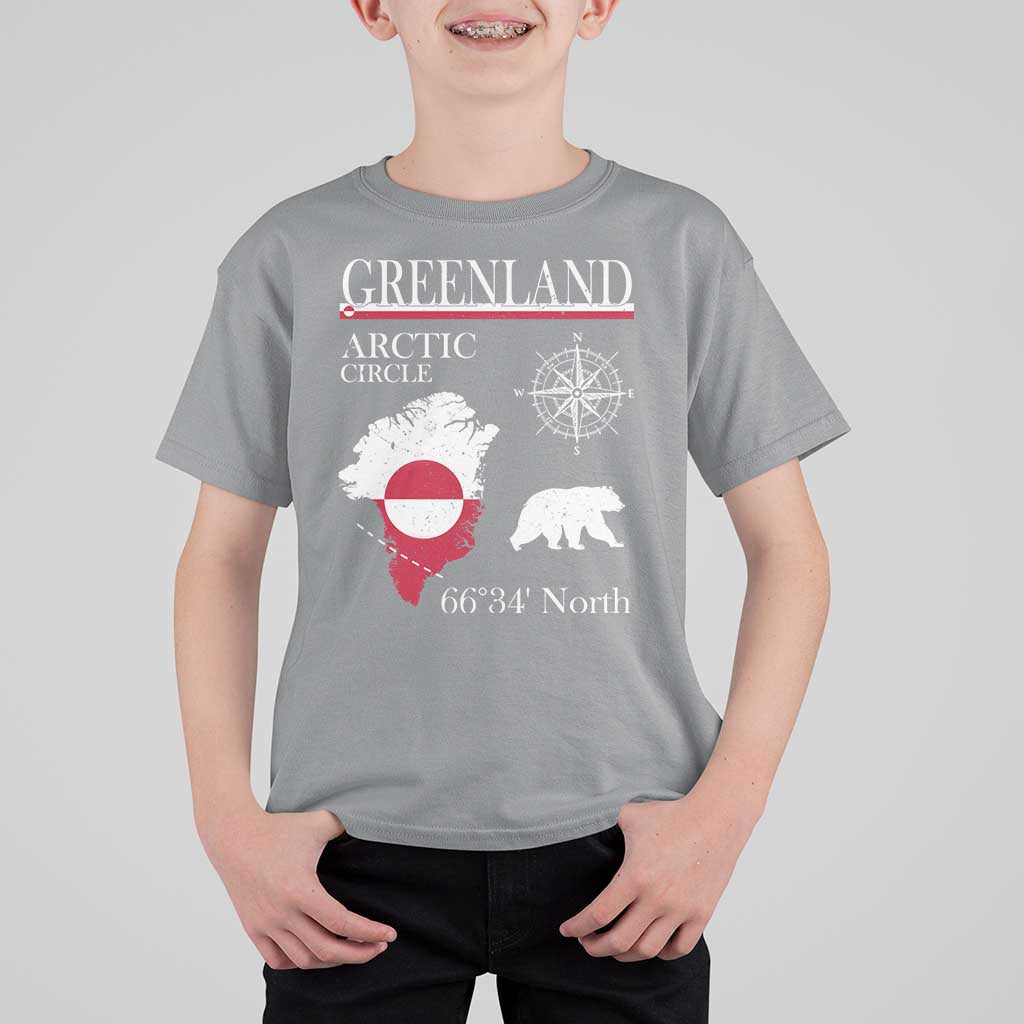 Greenland Arctic Circle T Shirt For Kid Map Compass and Polar Bear Adventure