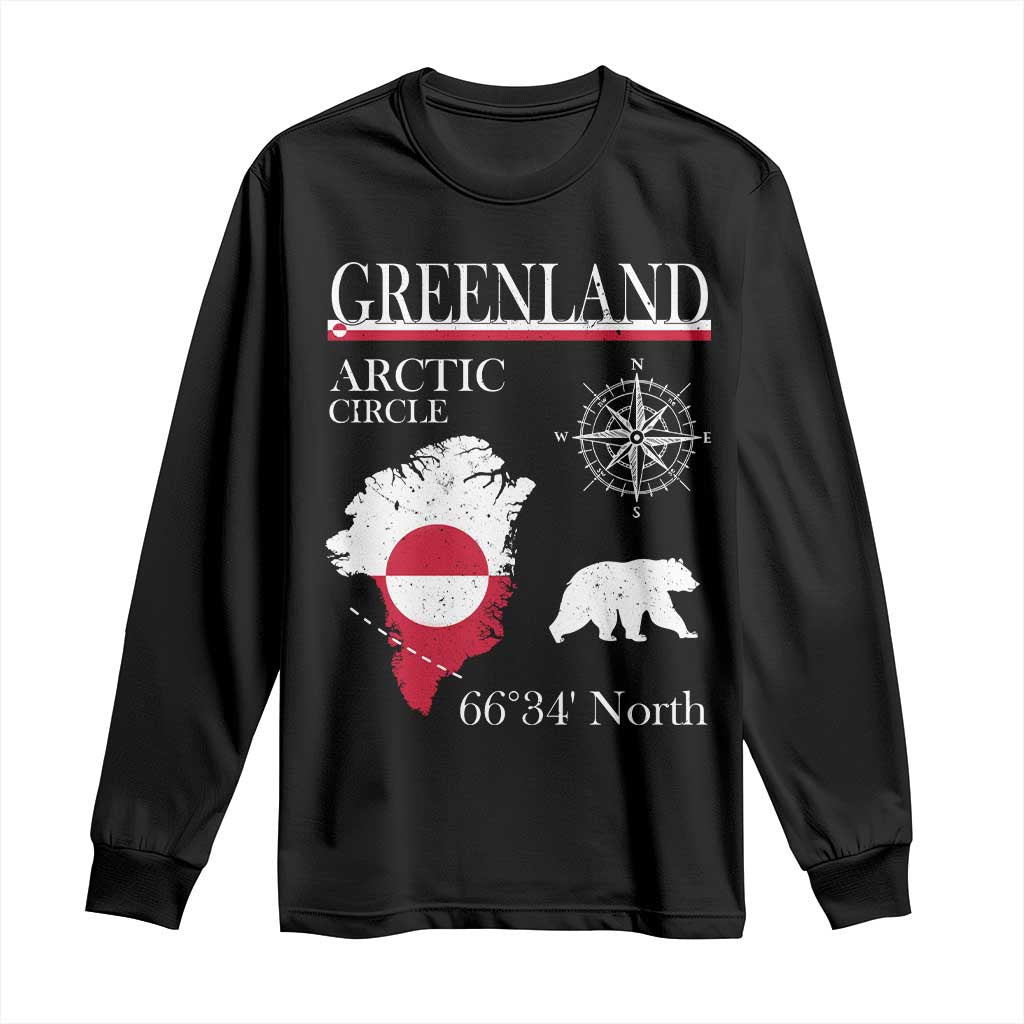 Greenland Arctic Circle Long Sleeve Shirt Map Compass and Polar Bear Adventure