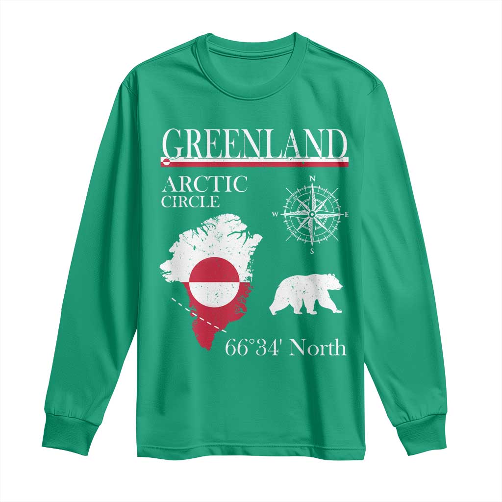 Greenland Arctic Circle Long Sleeve Shirt Map Compass and Polar Bear Adventure