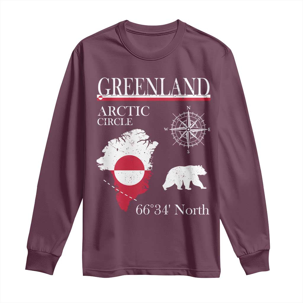 Greenland Arctic Circle Long Sleeve Shirt Map Compass and Polar Bear Adventure