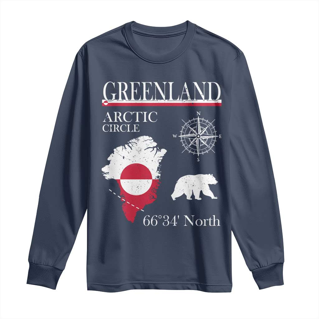 Greenland Arctic Circle Long Sleeve Shirt Map Compass and Polar Bear Adventure